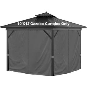 10'x12' Privacy Gazebo Curtains Outdoor Waterproof, 4-Panels Sidewall Curtain Universal Replacement with Zipper for Patio, Backyard, Garden (Only Curtains, Grey)