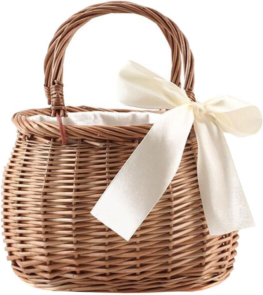 CHILDWEET Outdoor Woven Beach Bag Hand-woven Flower Holder Rural Style Decorative Basket for Flowers Straw Tote for Beach Vacation and Country Decor