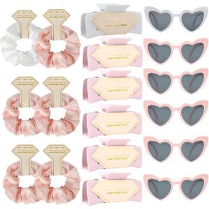 Bridesmaid Scrunchies Proposal Gifts Bachelorette Hair Claws Clips women heart sunglasses for Wedding Party Favors (White,lightpink 18pcs)