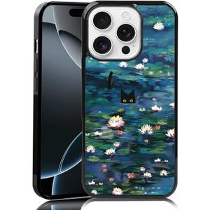 Water Lilies Phone Case Fit for iPhone 16 Pro TPU Shockproof Protective Monet Waterlily Cat Flowers Phone Cover Gift for Boy Girl Men Women