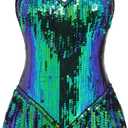 IBAKOM Sexy Sequins Fringe Bodysuit Halter Lace Up Back Jazz Latin Dance Tassel Leotard Acrobat Costume Rave Concert Outfits (Small, Green+ blue)