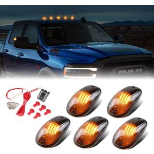 5 X Cab Roof Marker Lights Smoke Lens Amber LED Housing Compatible with 2003-2018 Dodge Ram 1500 2500 3500 4500 5500 Pickup Trucks, Cab Roof Running Lights, Accessories Light Sets w/Wiring Pack