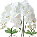 FagusHome 32" Artificial Phalaenopsis Flowers 4 Pcs with 2 Bundles Leaves Artificial Orchid Flowers Stem Plants for Home Décor (White)