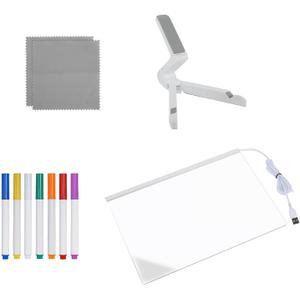 LED Note Board with Colors for Kids - Acrylic Dry Erase Board with Light up Stand, Adjustable Angle Acrylic Luminous Whiteboard with 7 Highlighter Pen for Writing and Drawing