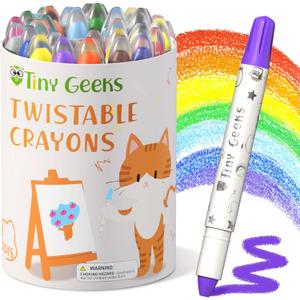 TinyGeeks 24 Twistable Crayons - Non Toxic, Washable Crayons for Toddlers, Kids Ages 3-8 - Easy To Hold - Perfect Coloring Gift for Boys and Girls - Unleash Colorful Fun (24 Count (Pack of 1))