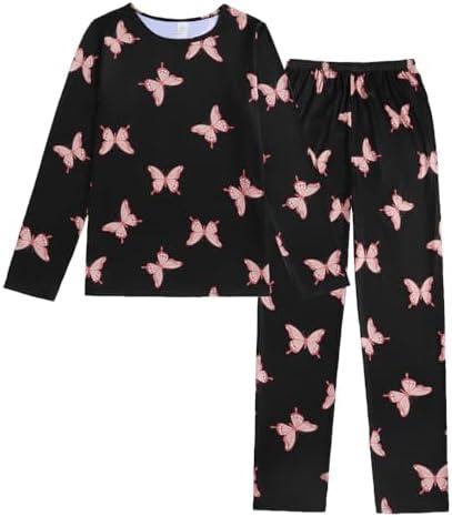 YIJIU Women's Sleepwear Long Sleeve Top and Pants Pajama Set Panda Print Nighty, S, Black Butterfly