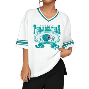 Football Shirts Women Game Day Oversized Shirt Football Team Fan Tee Sports Jersey Gift Tops (White, M)