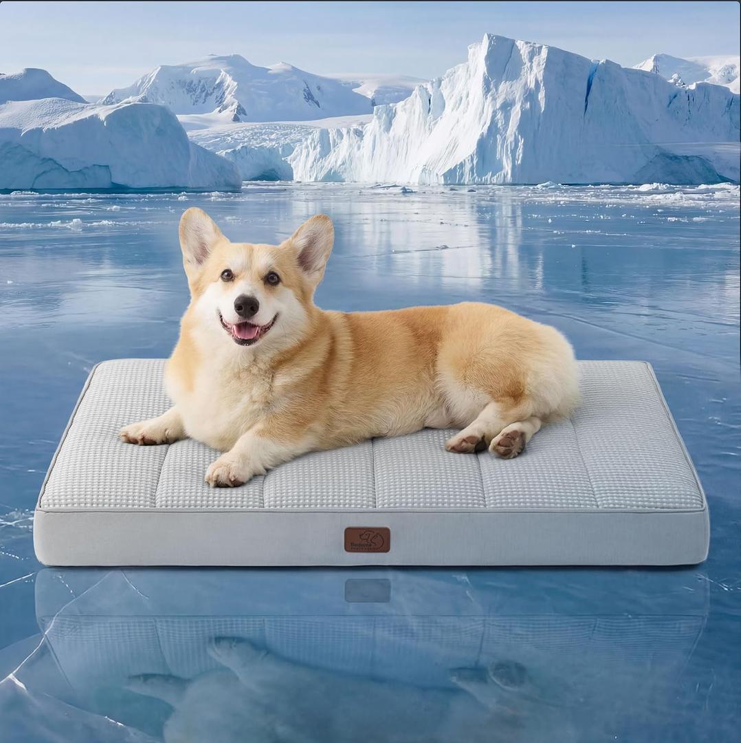 Bedsure Orthopedic Cooling Dog Bed for Crate - 35x22 Inches Large Comfy Breathable Summer Beds with Removable Washable Cover, Cold Flat Egg Crate Foam Pet Mat, Suitable for Pet Up to 50 lbs