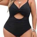 Blooming Jelly Womens Plus Size Bathing Suit Tummy Control One Piece Swimsuit Twist Front Ruched Swimwear (XX-Large, Black)