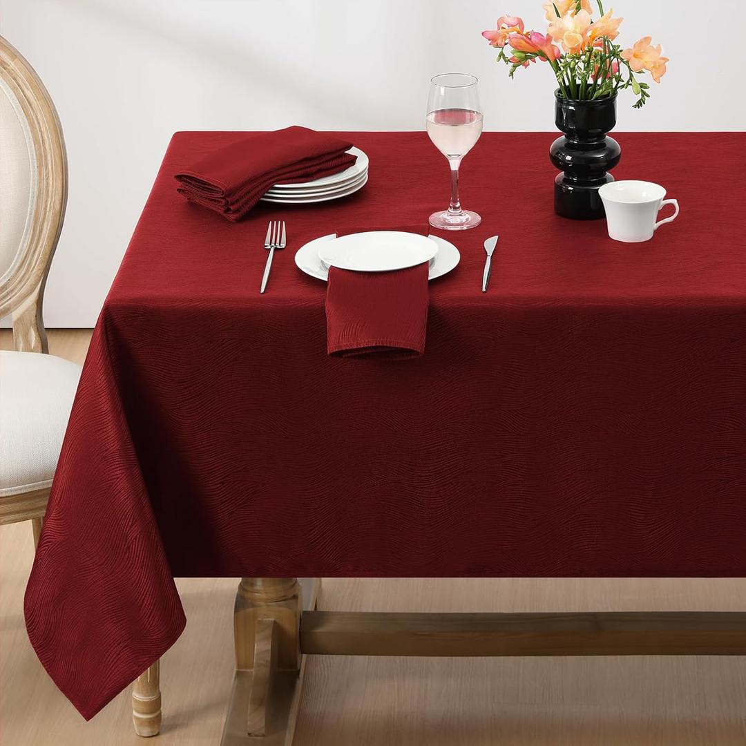Softalker Christmas Jacquard Rectangle Tablecloth, Swirl Design Waterproof Stain Resistant Table Cover Wrinkle Free Heavy Weight Table Cloths for Dinner/Parties/Holiday - 60 x 84 Inch, Red