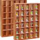 2 Pcs Shot Glass Display Case, Brown Wooden Shot Glass Shelf with Removable Shelves, Wall Mounted Shadow Box Thimble Display Case, 30 Slots