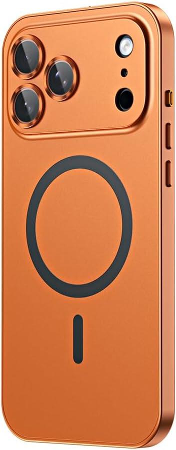 for iPhone Case,Compatible with MagSafe,Magnetic Luxury 2 in 1 Aluminum Metal Frame PC Backboard,Slim Fit Military Grade Drop Protection Shockproof Phone Case (Orange,iPhone 17 Pro Max)