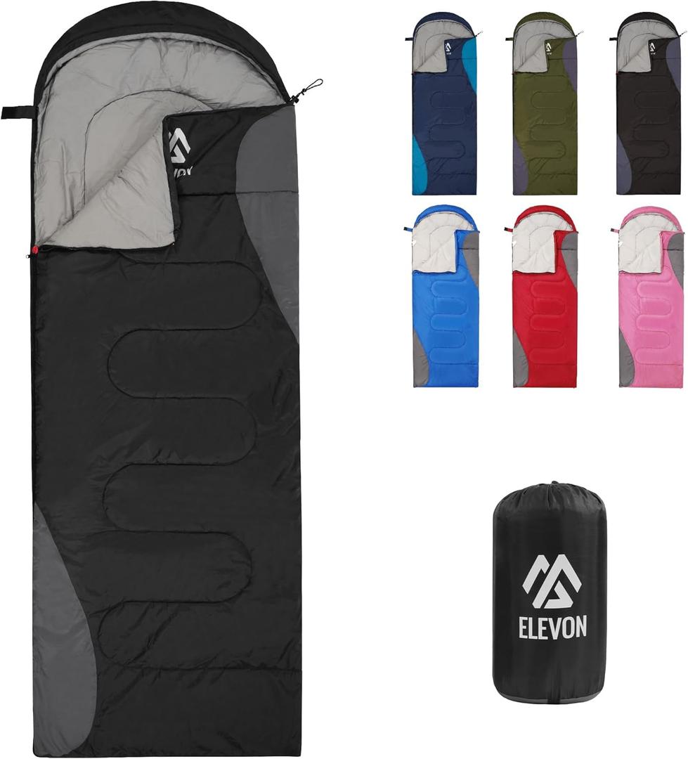 Elevon Sleeping Bag for Adults Teens Kids Cold Warm Weather, Portable Waterproof & Lightweight, Compact with Compression Sack, for 3-4 Seasons Camping, Backpacking, Hiking, Travel, Indoors Outdoors, 1-Person