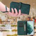 UEEBAI Case for Samsung Galaxy S22 Plus 5G, 9 Card Slots Retro Leather Wallet Shockproof Flip Cover with Hand Strap Card Slots Zipper Pocket Kickstand Handbag Magnetic Closure - Retro Green