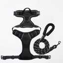 Reflective Nylon Large Dog Chest Harness Vest Style Dog Leash(Black Chest and Back Set,XL Size)