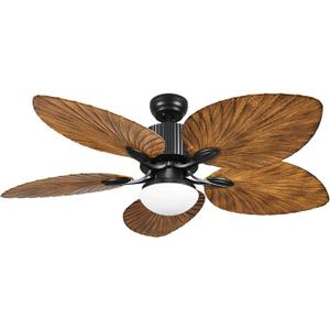 YITAHOME Tropical Ceiling Fan with LED Light and Remote Control 52 Inch Palm Reversible Fan Light with Memory Function 5 Leaf Blades and Balance Clips - Walnut