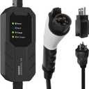 Skysword  Level 1-2 EV Charger, 100-240V 16A 25FT Portable EVSE, NEMA 6-20 Plug with NEMA 5-15 Adapter Electric Vehicle Charging Station (Black)