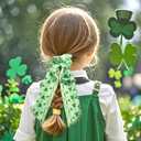 St. Patrick's Day Bow Hair Scrunchies,Green Shamrock Ribbon Silky Satin Scrunchies for Women,Cute Clover Bow Hair Ties,Ponytail Holder for St. Patrick's Day,Parade Party Hair Accessories