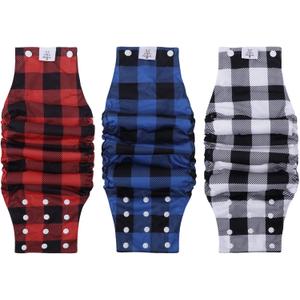 CuteBone Washable Dog Diapers Male with Snaps Reusable 3pcs a Pack Doggie Belly Band for Male Dogs Wraps KDM03L Buttons-Classic plaid 3pcs, L(17"-21")
