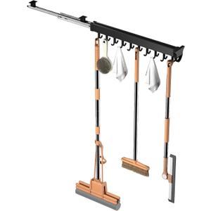 Pull-out Mop and Broom Holder with 20 Sliding Hooks, Slide Broom Closet Organizer Sliding Garage Storage Rack for Home Kitchen Wardrobe Closet Laundry Cupboard