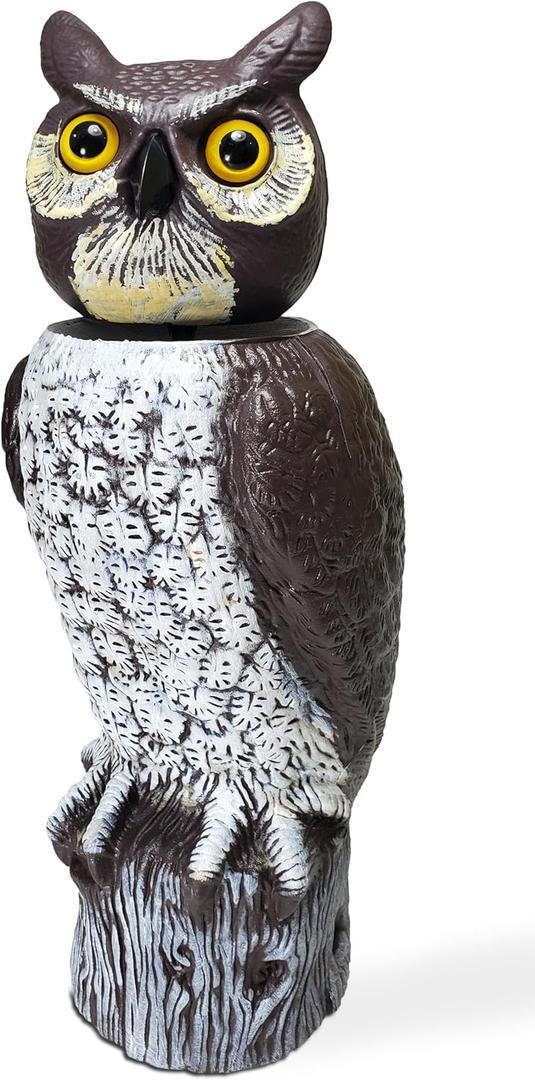 Dalen SOL-R Action Large Solar Fake Owl Decoy to Scare Birds Away - 18" Tall - 360 Rotating Head
