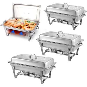 Chafing Dishes for Buffet 4 Pack 9 Quart Stainless Steel Chafer Buffet Servers and Warmers Set with Folding Frame for Weddings Parties Banquets Catering Events