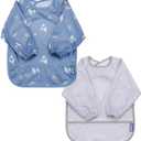 BIBaDO Mess Proof Baby Bib, 2 Pack Long Sleeve Bib, 6 month - 3 Years, Waterproof Bibs for Toddlers, Machine Washable (Astro & Stars)