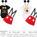IMEKIS Baby Boys 1st 2nd Birthday Outfit Bowtie Romper with Suspenders Red Shorts Headband Sets Cake Smash Photo Shoot (Black)