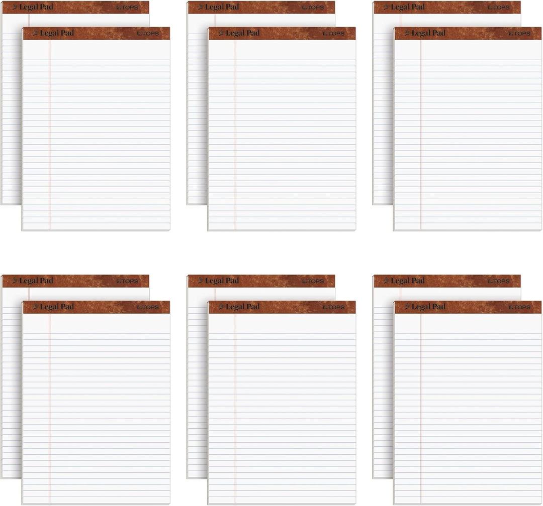 TOPS 8.5 x 11 3/4 Legal Pads, 12 Pack, The Legal Pad Brand, Wide Ruled, White Paper, 50 Sheets Per Writing Pad, Made in the USA (7533)