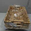 Medium Rectangular Handwoven Wicker Basket - Water Hyacinth Storage Baskets with 2 Polished Wooden Handles for Store Hand Towel, Fruits & Veggies etc 10.75"x15.25"x5" - Pack of 2 - Natural