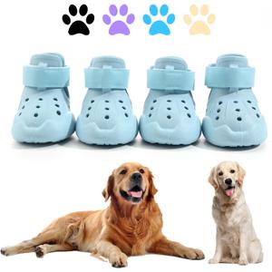 Dog Shoes, Dog Sandals for Hot Pavement, Non-Slip Waterproof Dog Booties for Winter Snowy Day and Summer, Adjustable Straps Easy-Clean Beach Outdoor Pet Boots Rugged Sole-4Pcs Blue (Size 8:3.23''x2.56'')(L*W))