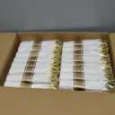 350PCS Gold Plastic Plates for 50 Guests, Disposable Dinnerware Sets Include 100 Gold Rim Plastic Plates, 50 Silverwares, 50 Cups, and 50 Pre Rolled Napkins for Party, Wedding, Graduation