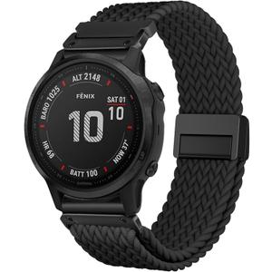 Quick Fit Braided Watch Bands Compatible with 20mm Garmin Fenix 8 43mm/ Fenix 7S/ Fenix 6S/ Fenix 5S /epix Pro 42mm, Magnetic Stretchy Nylon Elastic Fabric Strap for Garmin Approach S70 42mm