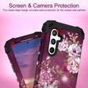 Hocase for Galaxy S23 FE Case, Heavy Duty Shockproof Protection Soft Silicone Rubber+Hard Plastic Bumper Hybrid Protective Case for Samsung Galaxy S23 FE 5G (6.4"") 2023 - Burgundy Flowers