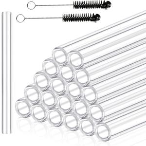 20 Pieces 6 Inches Long Clear Glass Tubes for Art DIY, 12mm OD 8mm ID 2mm Thick Wall Glass Borosilicate Blowing Tubing with 5 Cleaning Brush