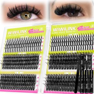 Lash Clusters Kit with Spikes Lashes Clusters Wispy 60D+80D+100D+200D Manga Eyelash Clusters D Curl 456PCS Cluster Eyelash Extensions Volume 12-18mm Individual Anime Lashes Kit Bond&Seal by WiWiLINK