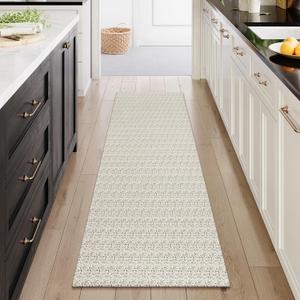 Collive Hallway Runner Rug 2x6 Kitchen Runner Rugs Non Slip Rubber Backed Tan Cotton Carpet Washable Farmhouse Rug Runners for Hallways Boho Floor Runners for Bedroom Entryway Laundry (Natural)