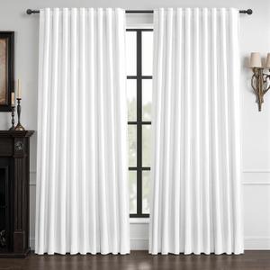 Pure White Blackout Curtains 60 Inches Extra Wide Modern Linen 96 Inch Length for Living Room, Boho Pleated Farmhouse Bedroom Large Window Thermal Heavy Drapes for Winter 60"W x 96"L 2 Panels