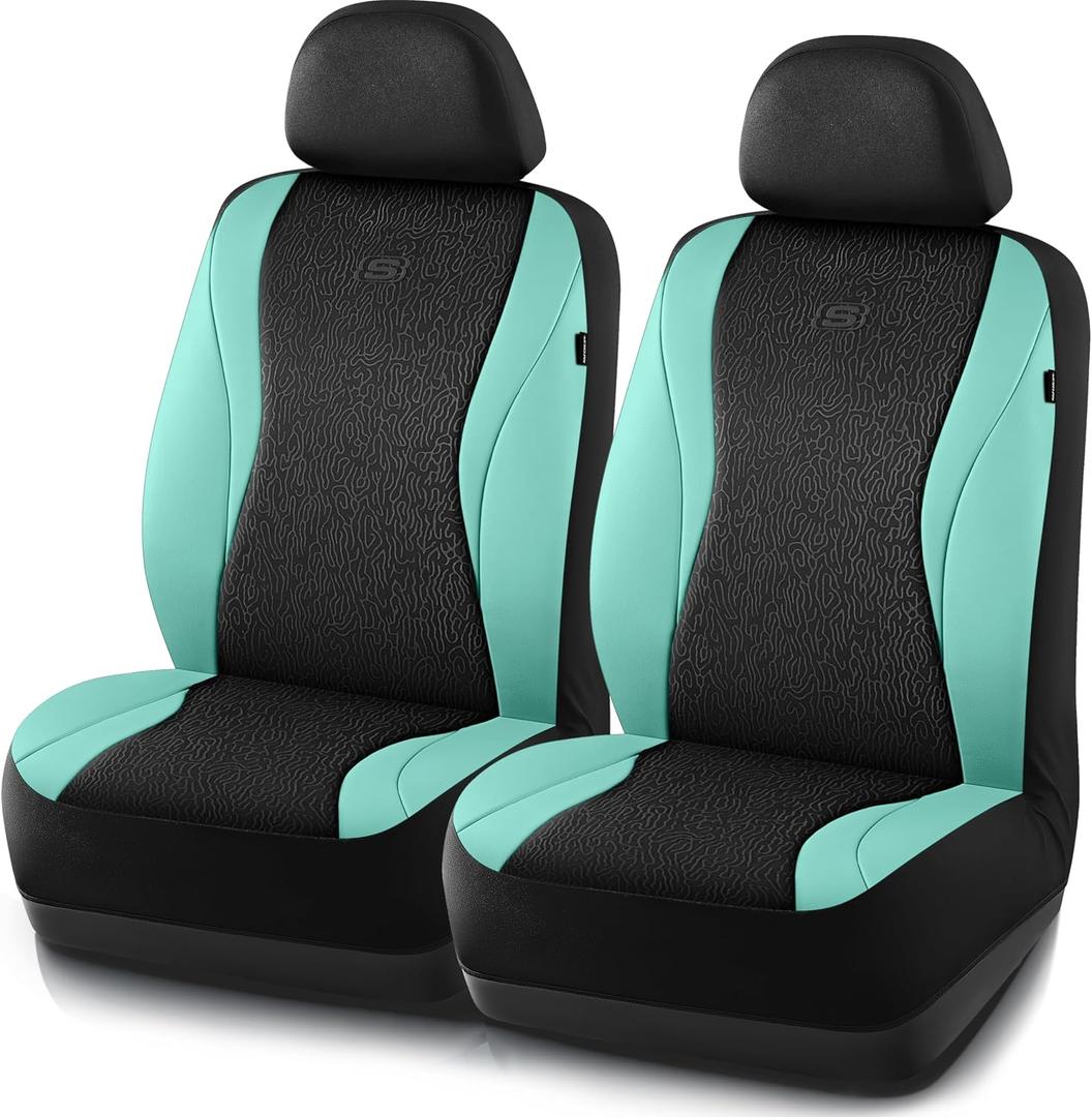 Skechers Car Seat Covers,Leather Seat Covers with GOGA Mat Technology,Waterproof Car Seat Covers Front Seats,Airbag Compatible,Comfort Universal Fit for Most Cars,Vans,Trucks,SUVs,Mint