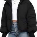 Gihuo Girls Kids Puffer Quilted Jacket Zip Up Warm Outerwear for Girls 9-10Years (Black)