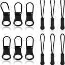 12pcs Zipper Tabs Pull Replacement, Rubber & Metal Zipper Pull Zipper Repair Kit for Luggage Jackets Jeans Wallets Handbags (Black) 8 Pack