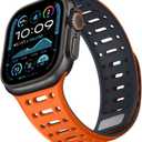 Compatible with Apple Watch Band, Magnetic Silicone Sport Breathable Strap for iWatch Ultra 2 SE Series 10 9 8 7 6 5 4 (49/46/45/44/42mm, Orange/Midnight), Size: 49/46(Series 10)/45/44/42mm(Series 3-1)