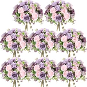 Geosar 8 Bundles Artificial Peonies Flowers Fake Silk Peony Bouquet Faux Peonies Flowers Bulk for Decoration Vase Floral Arrangements Wedding Party Table (Gray Purple,Light Purple)