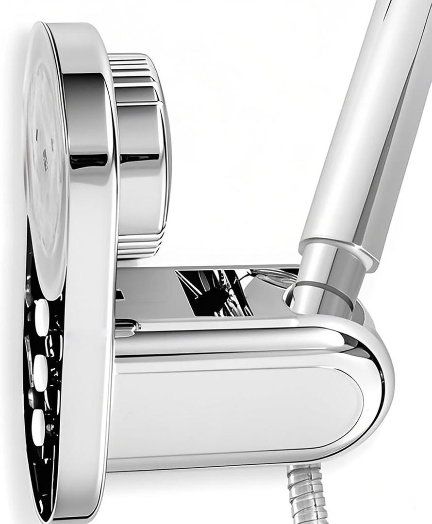 Handheld Shower Head Holder - 5 Positions Adjustable + 90 downwards - Adhesive Wall Mount - Fits Large showerhead - Wider Slot For Universal Fits - Polished Chrome