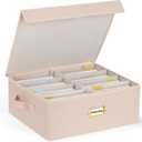 Decorative Photo Storage Box with lid 4x6, 8 Inner Photo Organizer with Dividers, Memory Storage Box for Pictures, Stamps, Keepsakes (Beige)