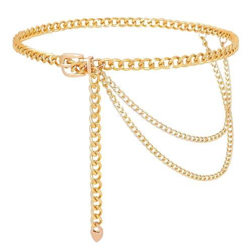 WHIPPY Waist Chain Belt Women Ladies Adjustable Body Waist Link Belts for Jeans Dresses Gold Tone M