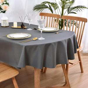 Wolkemer Oval Tablecloth 60 x 84 Inch Washable Fabric Table Cloth Solid Grey Table Cover for Dining Wedding Party Banquet Tabletop Decoration