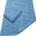 Avalon Towels Light Blue Bath Mat - 100% Cotton Set of 2 Absorbent Bathmat - Bathroom Mats Quick Dry Bath Mats for Bathrooms (22x34 Inches)