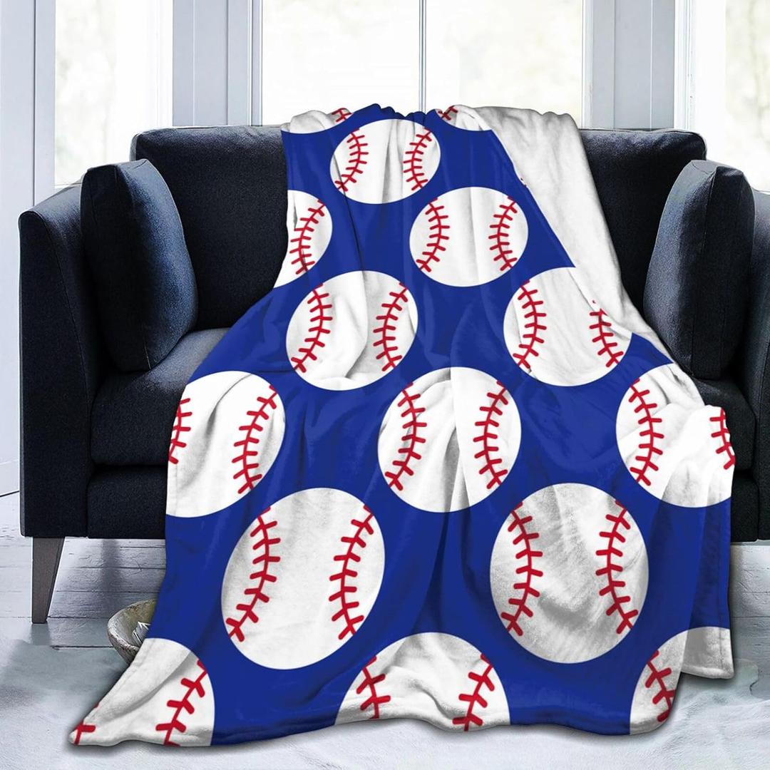 Baseball Navy Blue Cute Ball Throw Blanket Soft Bed Bedding Warm Cozy Plush Flannel Fleece Blankets Gifts for Kids Boys Teens, Sofa Couch Bedroom Home Decor, 50"x40"