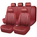CAR PASS Piping Luxury Faux Leather Seat Covers Full Set, Premium Delux Anti-Slip Waterproof Automotive Seat Cover Universal Fit for Sedans Suvs Vans Trucks, Armrest & Airbag Compatible, Burgundy Red(Only Rear Seats)